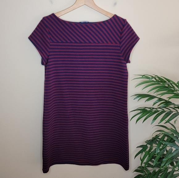 Gap Factory | Maroon & Navy Striped Shift Dress Size Medium - Picture 3 of 4